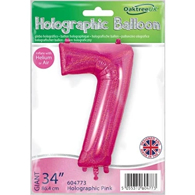 Image of Oaktree 34&quot; Number 7 Holographic Pink Foil Balloon 604773