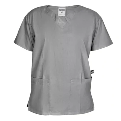Image of lynwood Medical Uniforms &amp; Scrubs V Neck Scrub Top with Short Sleeves Professional Work Wear Nurses Uniform, Dental, Healthcare Tunics Women 2 Large Pockets Grey M