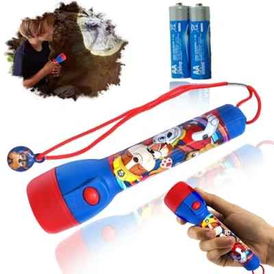 Image of HOVUK Paw Patrol LED Flashlight Torch 16cm, Travel for Kids Summer Fun, Plastic with Lanyard, Battery Operated Emergency Nightlight 3+Years