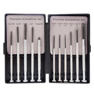 Image of 11 Small Screwdriver Set with Hard Case, Mini Kit, Different Size Precision Screwdrivers, Flatheads, Philips, for Eye Glasses, Jewellers, Toys, Watch, Computer, Laptop Repair