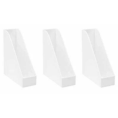 Image of OSCO High Gloss White Plastic Magazine Rack 3 Pack Folder Storage File Organiser Desk &amp; Shelf Filing Document Holder Office Paperwork Brochure Display H31 x W9.5 D26 cm