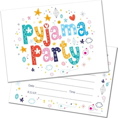 Image of Olivia Samuel 20 x Pyjama Party Birthday Invitations from A6 Postcard Size with envelopes