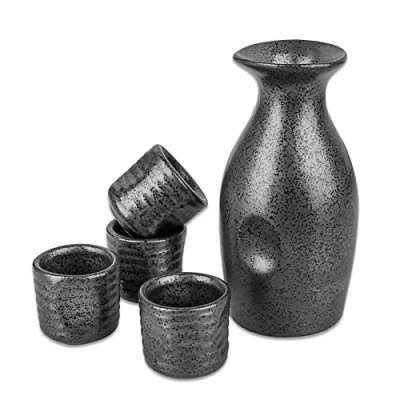 Image of CYLBAQ Japanese Sake Set, 5 Piece Cup Set (150ML Bottle &amp; 4 Cups) Traditional Hand Painted Ceramic Wine Glasses Porcelain Pottery Crafts Saki