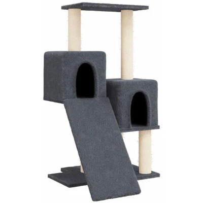 Image of vidaXL Cat Tree Dark Grey 82 cm with Sisal Scratching Posts, Multiple Levels/Houses/Ladder Compact Pet Furniture for Playing &amp; Lounging