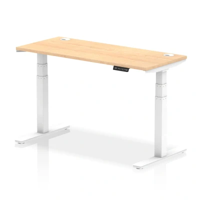 Image of Air 1400x600mm Height Adjustable Desk Maple Top Cable Ports White Leg