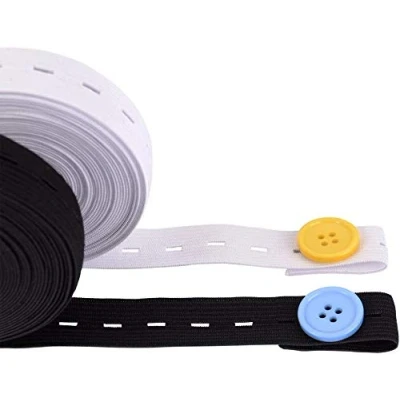 Image of Elastic Band with Buttonhole, 1.09 Yards Sewing 1 Meter x 20mm Ribbon Bands Webbing Strap Cord for Craft Accessories Knitting Waistbands, Visor (Black, 1m)