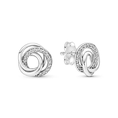 Image of Pandora Moments Sterling Silver Family Always Encircled Stud Earrings, No Box
