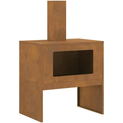 Image of vidaXL Fire Pit with Chimney 60x40x96 cm Weathering Steel