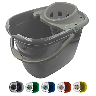 Image of Colour Coded Mop Buckets − 12L Bucket with Wringer and Easy Carry Handle for Domestic Commercial Cleaning (Grey)