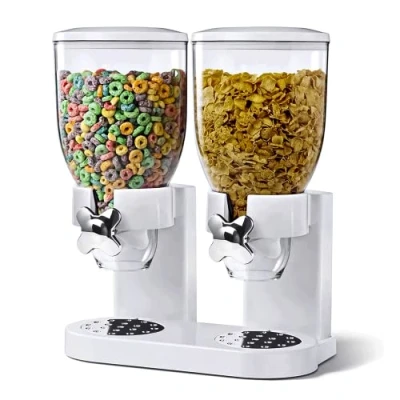 Image of Denny International® Double Plastic Classic Dry Food Cereal Dispenser Canister, White Transparent (White)