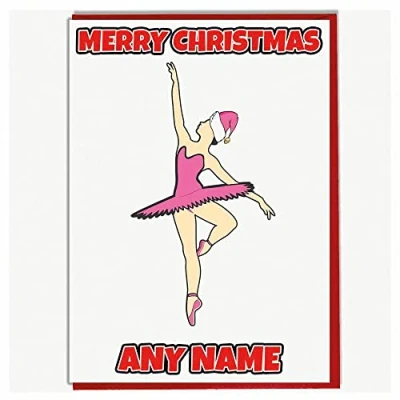 Image of AK Giftshop Personalised Pink Ballet Dancer Christmas Card