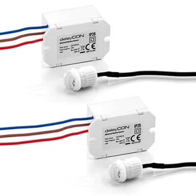 Image of deleyCON Mini Infrared Motion Detector, 2pcs, Indoor Range 6m, 360, Flush White, IP20, Ceiling Mount, for Automatic Control of Lamps, Lights, LEDs etc.