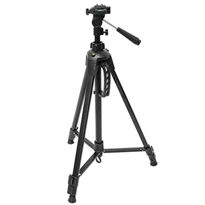 Image of Omnideal eyepower Tripod 160cm height for photo video cameras 3 way head quick release mounting plate three legs support to shoot record videos take photos incl carry bag Black Aluminum