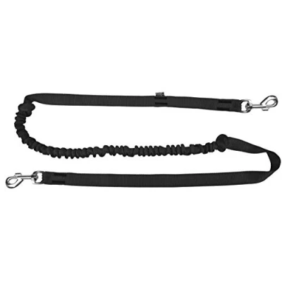 Image of DINGO Canicross Lead with Shock Absorber, 2 Hooks, Lightweight, Pull Absorption, Attachable Leash for Running, Sports, Jogging, Training, Polyamide, Handmade, Black (14699 2)