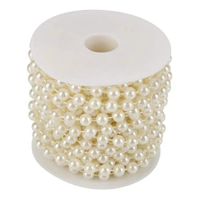 Image of Pearl Beads String Chain Garland, 10m/roll Grinding Wire Garland DIY Wedding Decoration for Party Home 8mm (Beige)