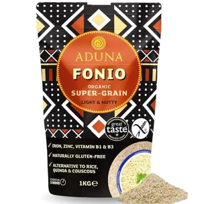 Image of Aduna Certified Organic Fonio Super Grain Premium Gluten Free African Ancient All Natural Superfood Resealable Recyclable Pouch 1kg