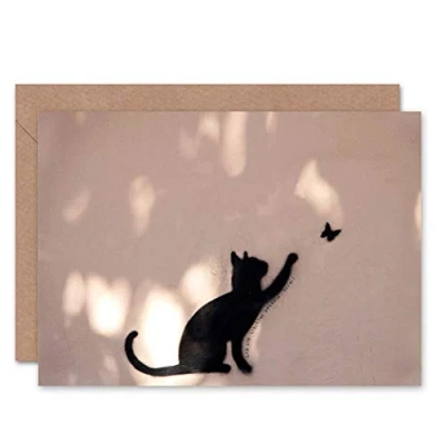 Image of Wee Blue Coo Cat Butterfly Silhouette Graffiti Birthday Sealed Greeting Card Plus Envelope Blank inside