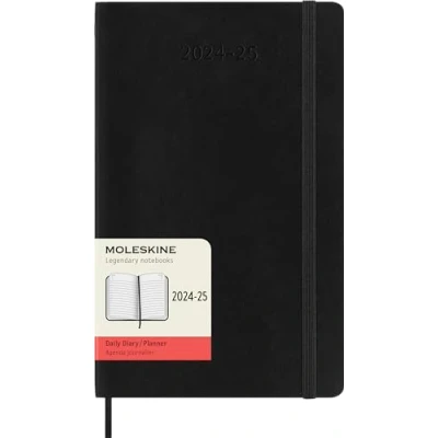 Image of Moleskine Daily Planner 2024 2025, 18 Month Agenda with Soft Cover and Elastic Closure, Large Size 13 x 21 cm, Color Black