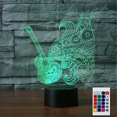 Image of SUPERHONGJIHAO Night Light for Kids 3D Guitar Led Lamp with Remote Control 16 Color Changing Xmas Birthday Gift Child