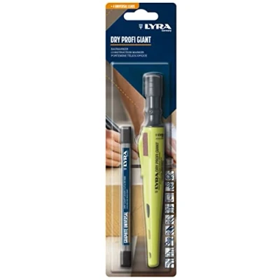Image of LYRA Dry Professional Giant L4478001 Construction Marker Pen with Sharpener Paper and Clip + 4 Universal Graphite Leads for All Surfaces in Blister Pack