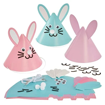 Image of Baker Ross FX502 Easter Bunny Cone Hat Kits Pack of 6, Arts and Craft Party Accessories