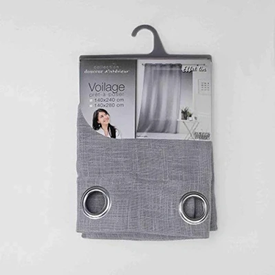 Image of Douceur d&#039;Intérieur Haltona Curtain with Eyelets Linen Effect Woven Polyester, Grey, 240 x 140 cm