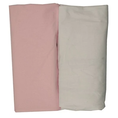 Image of Ti Tin Pack of 2 Fitted Sheets for Cots, 100% Cotton in White and Pink, Adjustable with Elastic, 50 x 80 cm