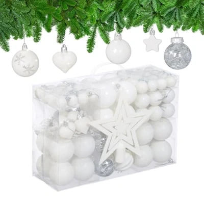 Image of Christmas Baubles Set of 101, Glittering, Tree Decorations, Spheres &amp; Spikes, Plastic, Traditional, Relaxdays