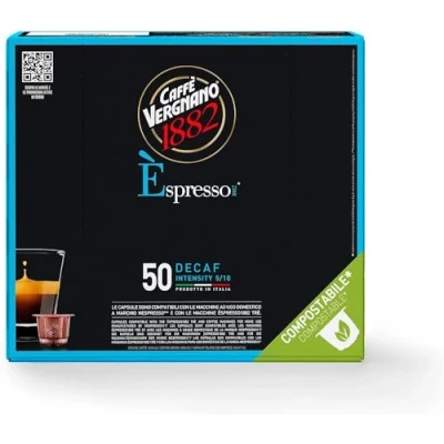 Image of Caffè Vergnano 1882 Èspresso Compostable Coffee Capsules, Compatible With Nespresso, Decaffeinated Pack Of 50 Capsules