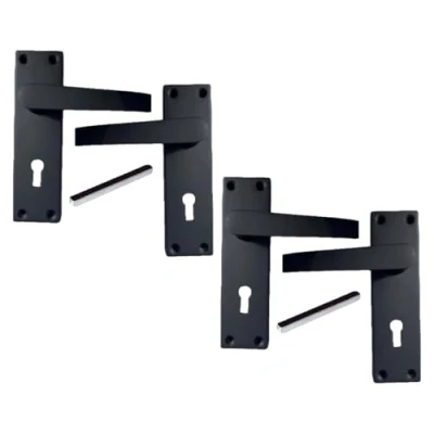 Image of MATT Black Door Handles Interior Lock Victorian Straight Handles, Back Plate, 150 x 42mm, Multipack, Set 2