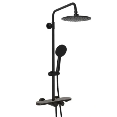 Image of Milano Elsie Round Thermostatic Bar Mixer Valve Shower Head Multifunction Handset Bath Spout Black