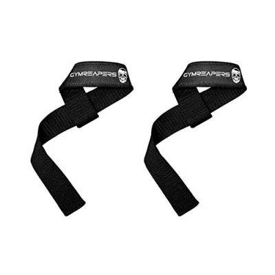 Image of Gymreapers Lifting Wrist Straps for Weightlifting, Bodybuilding, Powerlifting, Strength Training, Deadlifts Padded Neoprene with 18&quot; Cotton (Black No Padding)