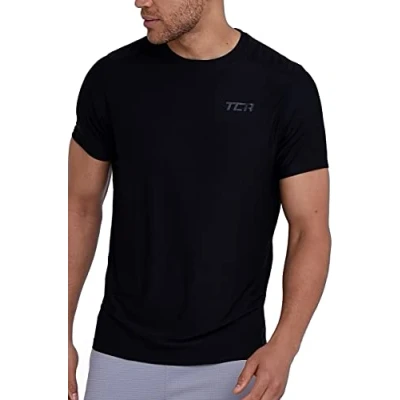 Image of TCA Galaxy 4D Stretch Mens Gym, Running, Training T Shirt Gym Tops for Men, Running Top Lightweight Breathable Moisture Wicking Quick Dry Tshirt Black Stealth, S