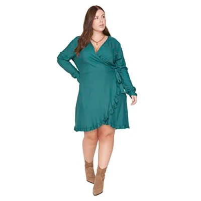 Image of Trendyol Plus Size Dress Green Wrapover