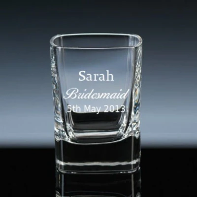 Image of Personalised 2oz Square Crystal Shot Glass Bridesmaid with Gift Box Enter Your Own Custom Text
