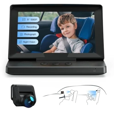 Image of WOLFANG 1080P Baby Car Camera, USB C Plug and Play Easy Setup, 5 Screen Monitor with Night Vision Wide Clear View for Backseat