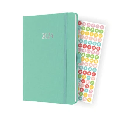 Image of SIGEL J4409 Weekly planner Jolie 2024, FSC certified, 2 pages equal to 1 week, hardcover with a fabric surface, approx. A5, mint Green, 174