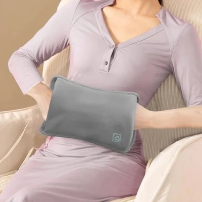 Image of KNIGHT Rechargeable Electric Hot Water Bottle Soft Cover, Portable Heating Pad for Pain Relief, Cramps, Sore Muscles, Arthritis Hand Warmer (Grey, Basic)