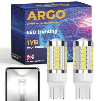 Image of Argo W21/5w Bulb Led Xenon White 12v 580 18 Smd DRL Daytime Running Lights W21w 7443 Brake Light Bulbs Upgrade Super Bright T20 Car
