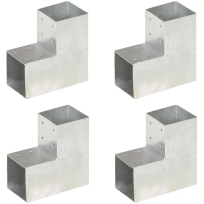 Image of vidaXL Post Connectors 4 pcs L Shape Galvanised Metal 101x101 mm