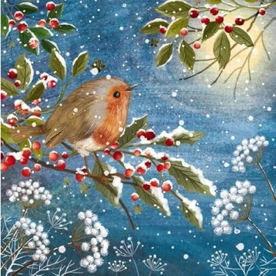 Image of Charity Christmas Cards Robin on Snowy Holly Branch Eco Friendly and Recyclable Pack of 10 By The Great British Card Company