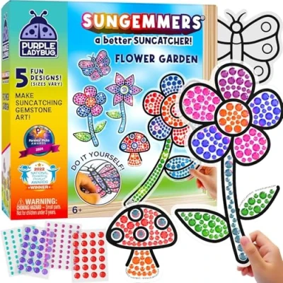Image of SUNGEMMERS Flower Garden Suncatcher Craft Kits for Kids Birthday Gifts 6 Years Old Girls, 7 Year &amp; Unique Sets Girls Age 8 9 10 11+ Arts and Crafts