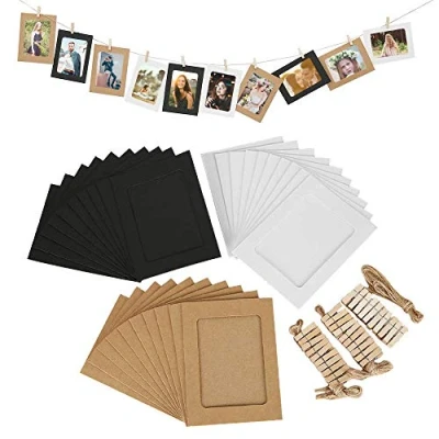 Image of KiKiHong 30 Pack Paper Photo Frame, Retro Kraft Frame Set with 30Pcs Clips and 3Pcs Hemp Ropes for Home Wall Deco DIY, 4.5x6 inch