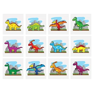 Image of Henbrandt 36 x Mini Dinosaur Temporary Tattoos for Children Kids Party Bag Favours Loot Fillers Lucky Dip Assorted Dinosaurs Dino Boys and Girls