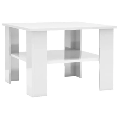Image of vidaXL Coffee Table, Engineered Wood, High Gloss White, Solid Tabletop with Additional Shelf, simple Assembly, 60x60x42 cm Ideal for Living Room or Office