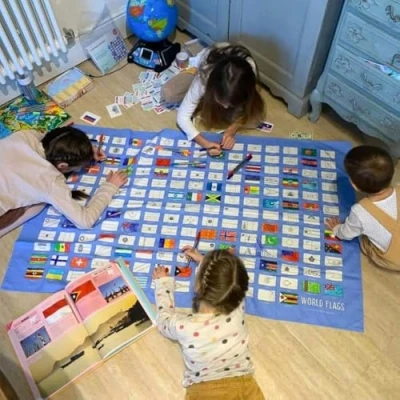 Image of eatsleepdoodle Colouring Tablecloth For Kids w/ 10pk Washable Markers 130x85cm World Flags Poster &amp; Reusable