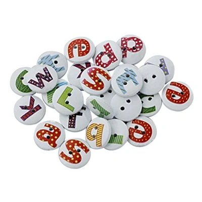 Image of MagiDeal Pack of 100 Round Shaped Alphabet Painted 2 Hole Wooden Sewing Buttons for Craft