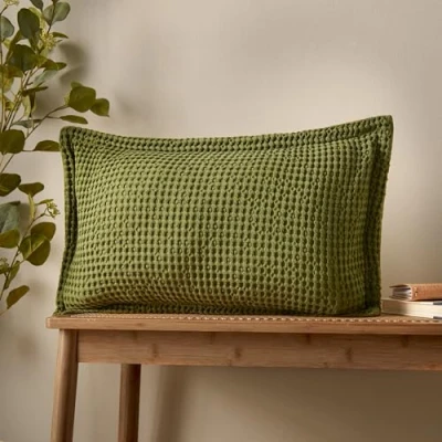 Image of Pineapple Elephant Jaipur Chunky Waffle Cotton 30x50cm Cushion Olive Green