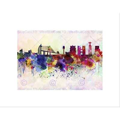 Image of Wee Blue Coo Painting Cityscape Paint Splash Skyline Lisbon Wall Art Print
