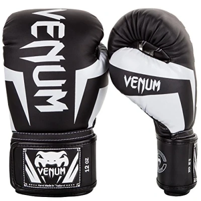 Image of Venum Elite Adults Boxing Gloves, Black (Black/White), 12 Oz